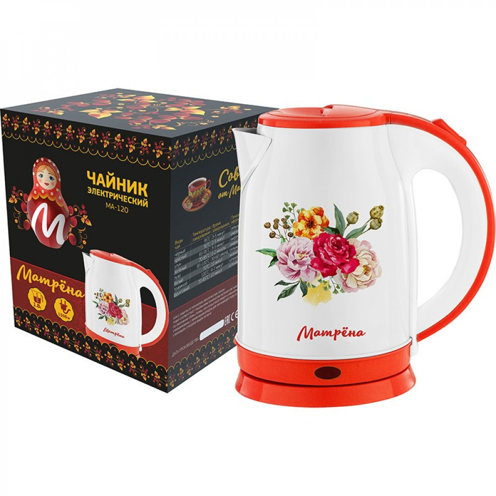 Чайник электрический Матрёна MA-120 1.8 л белый, оранжевый, разноцветный соковыжималка универсальная bbk jc060 h11 белый оранжевый