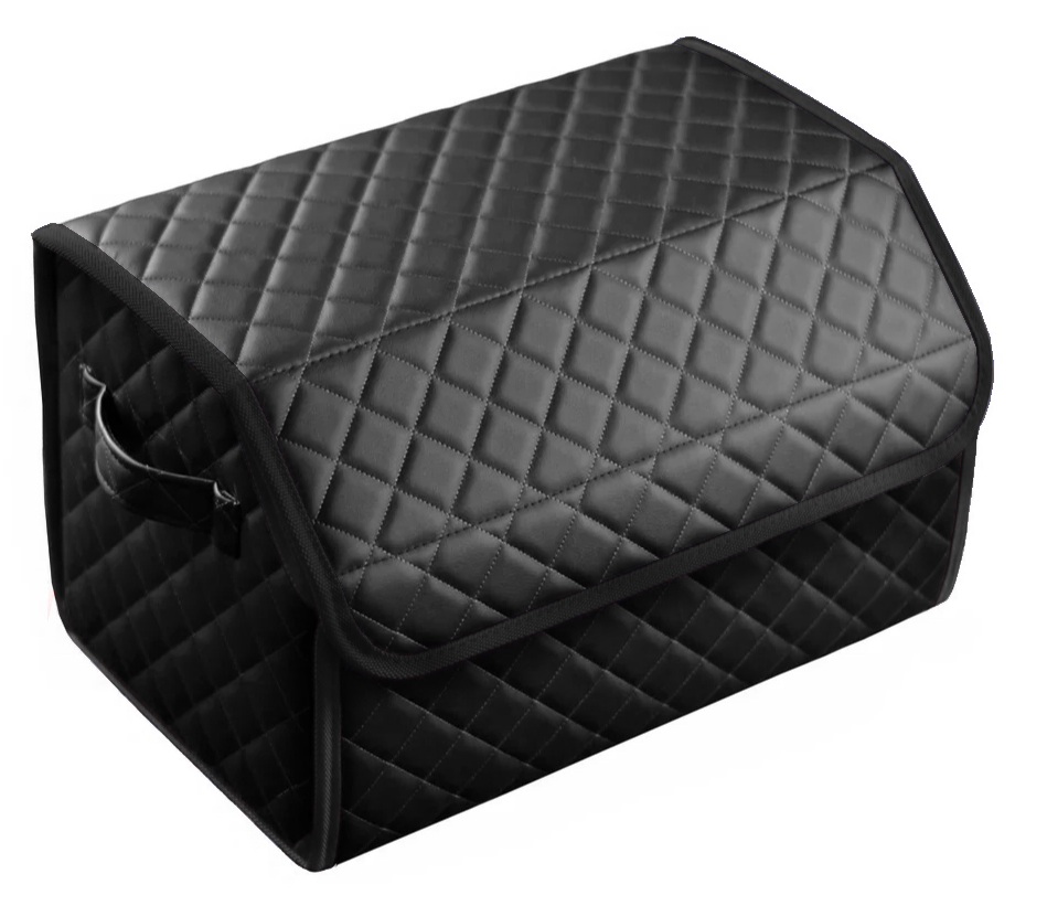фото Сумка в багажник из экокожи, для автомобиля (черная нить - черный кант) vicecar