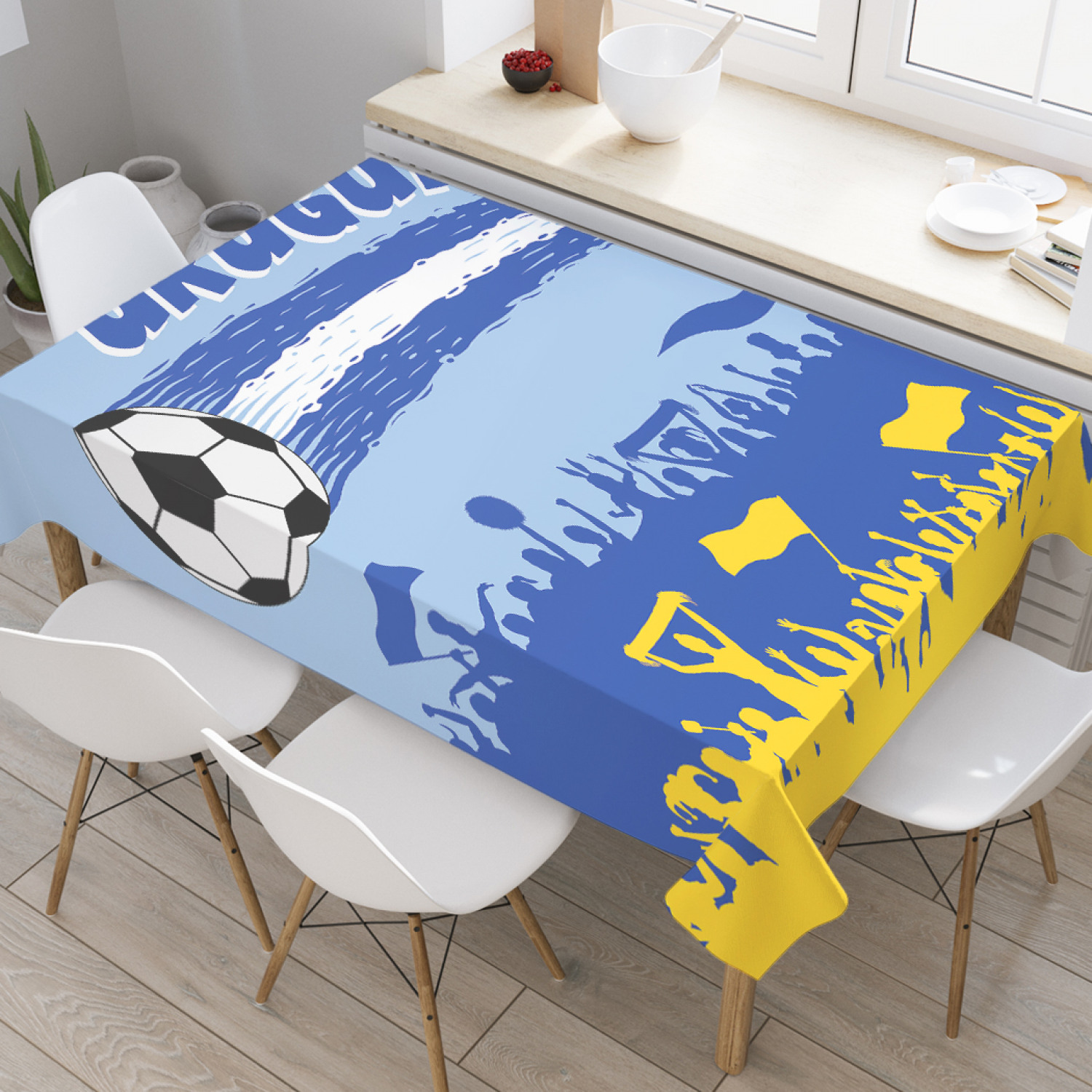 

Скатерть прямоугольная JoyArty "Уругвайские фанаты" из оксфорда, 180x145см, Синий, Уругвайские фанаты