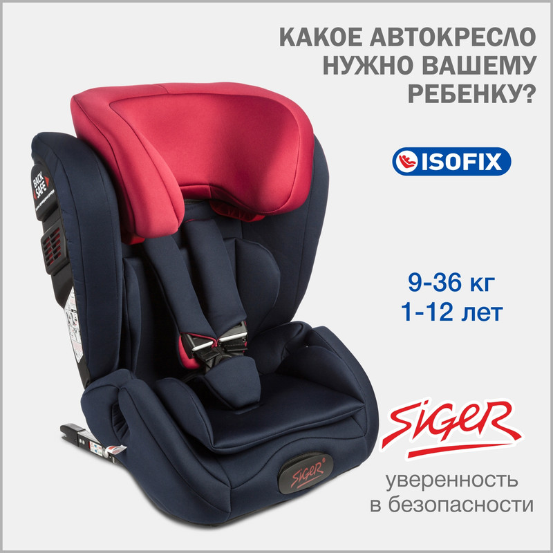

Автокресло детское Siger Гранд IsoFix от 9 до 36 кг, синее, Синий