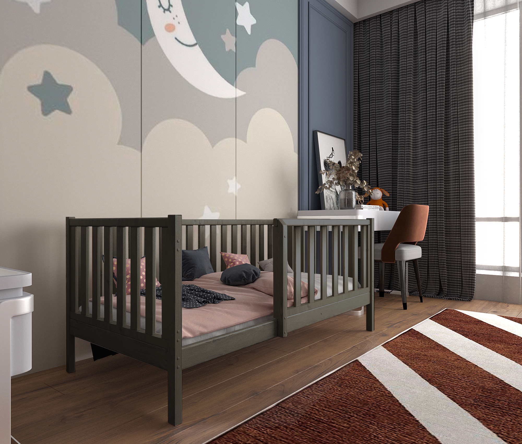 фото Кровать детская moonlees, подростковая соня, 180х90, масло графит, из массива