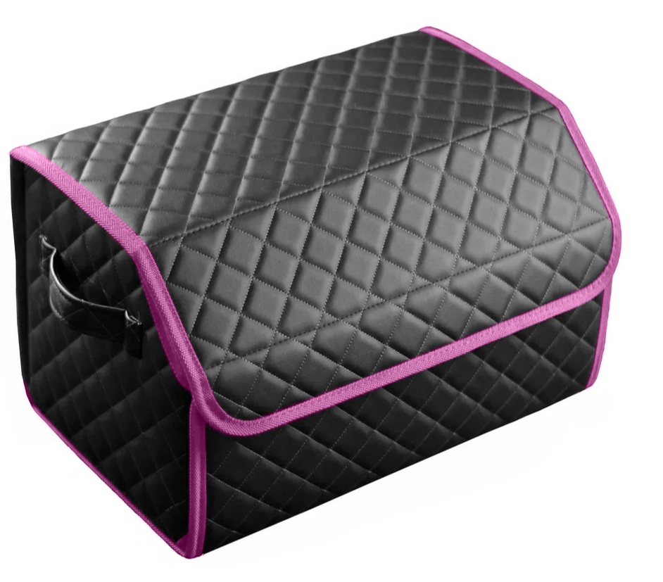 Сумка органайзер в багажник черная с серой нитью ViceCar (розовый кант) с лого для TOYOTA