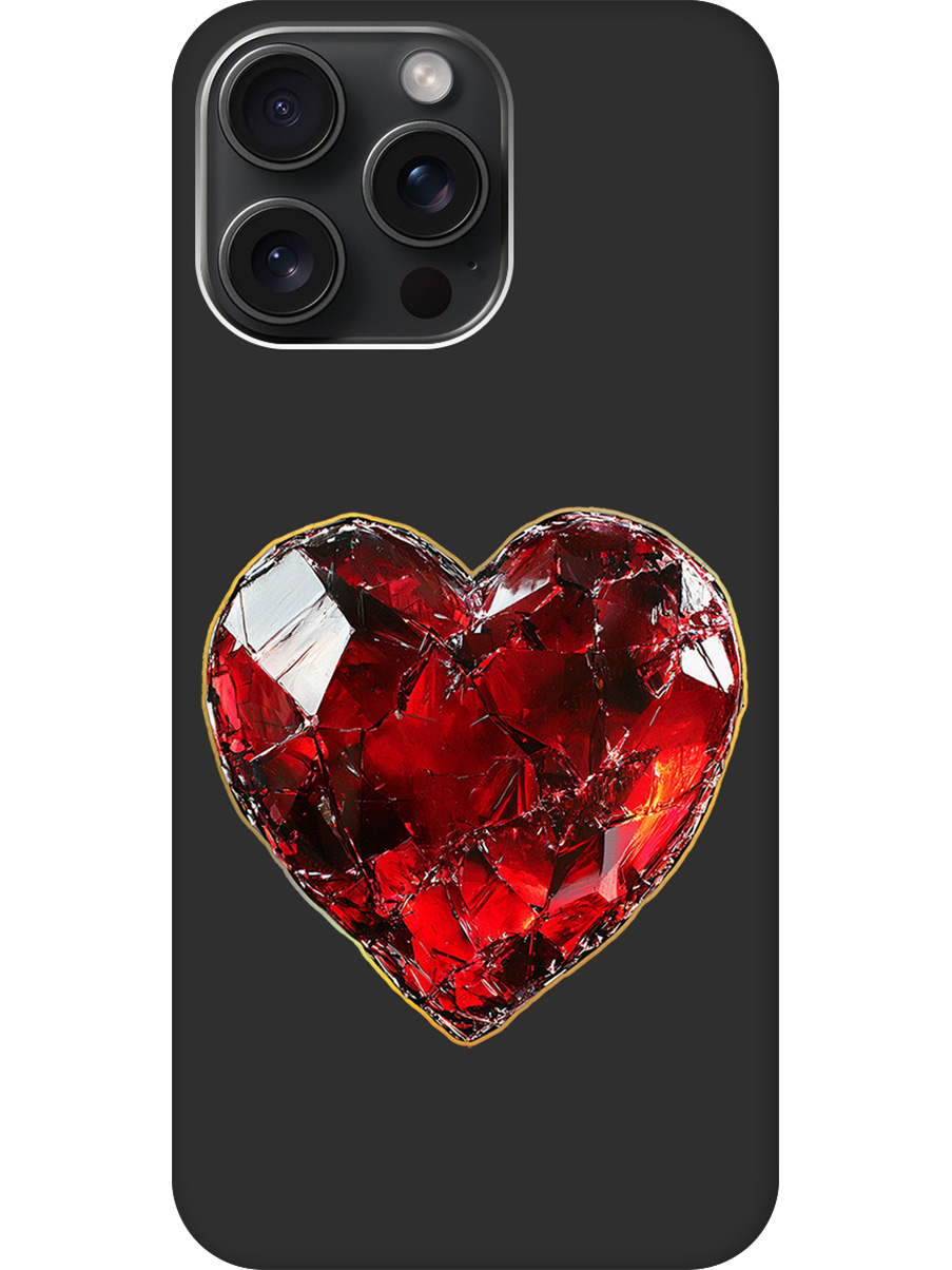 

Силиконовый чехол на Apple iPhone 15 Pro Max с принтом "Сломленное сердце" матовый черный, Черный;золотистый;красный, 775148191