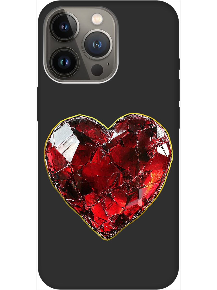 

Силиконовый чехол на Apple iPhone 14 Pro Max с принтом "Сломленное сердце" матовый черный, Черный;золотистый;красный, 745400891