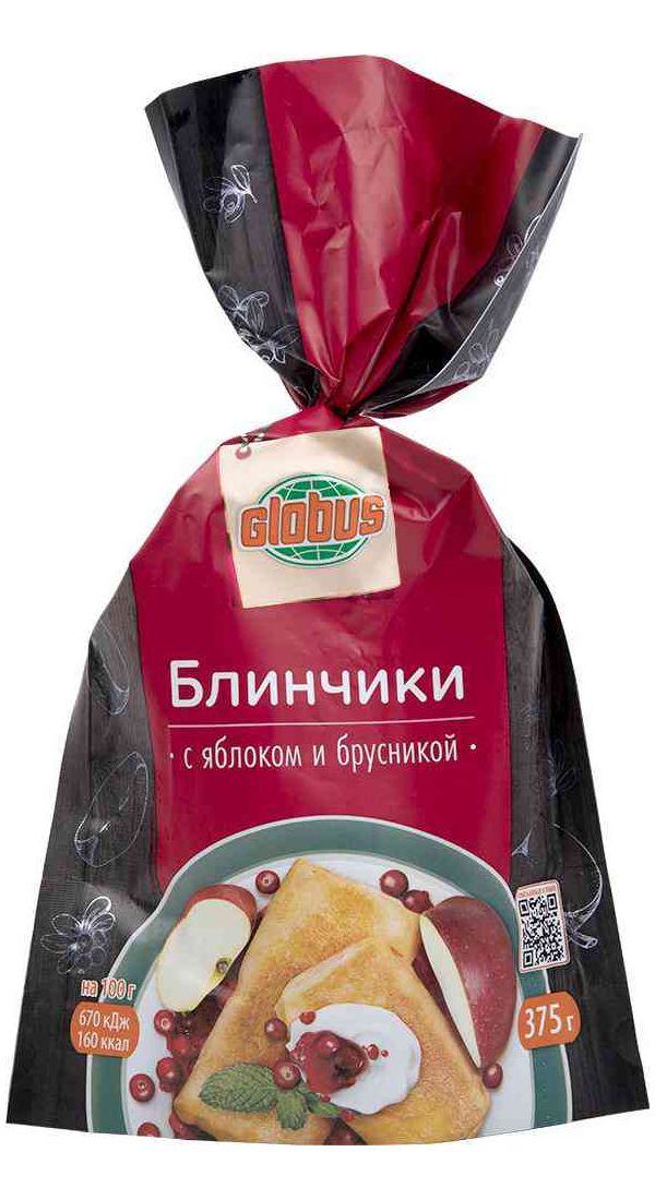 Блинчики Глобус с яблоком и брусникой 375 г