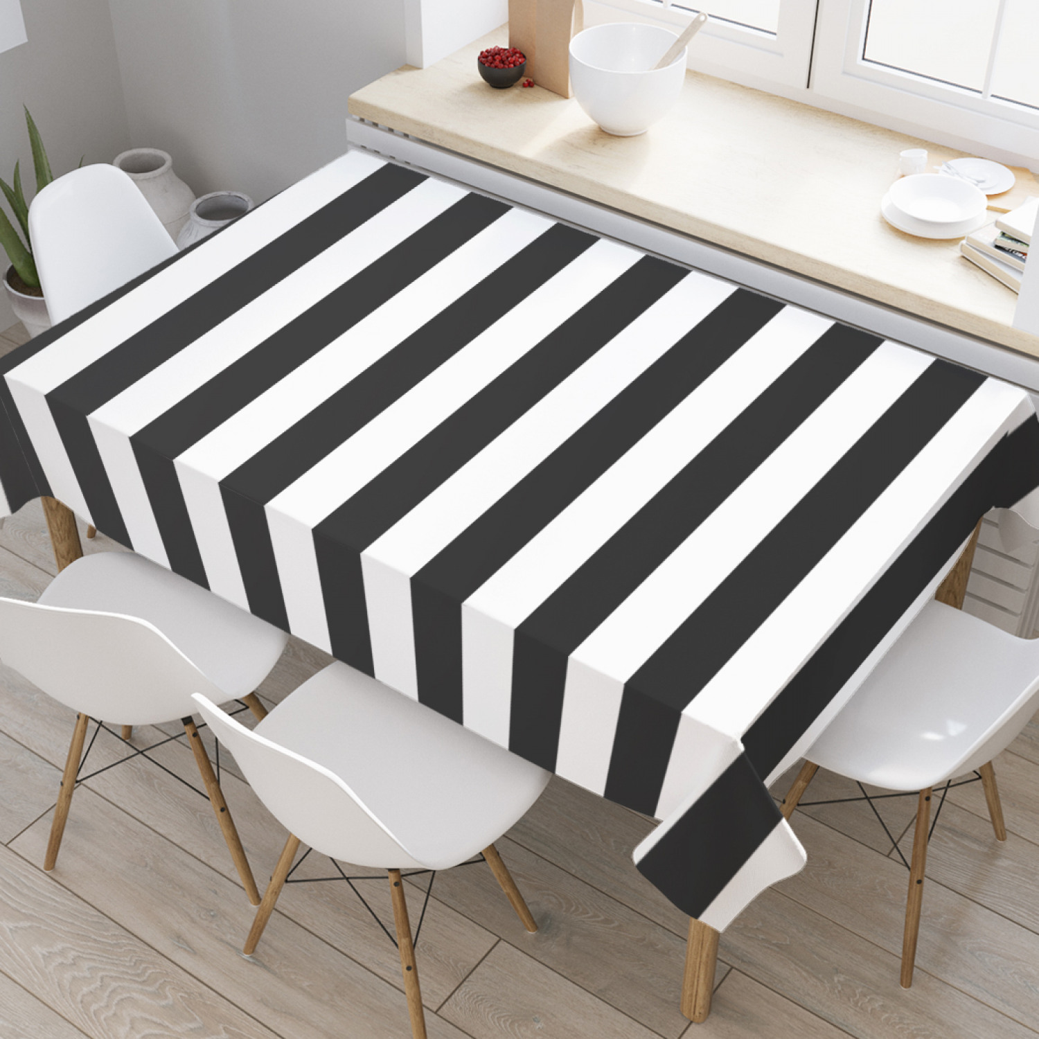 

Скатерть прямоугольная JoyArty "Горизонтальный контраст полос" из оксфорда, 180x145см, Белый, Горизонтальный контраст полос