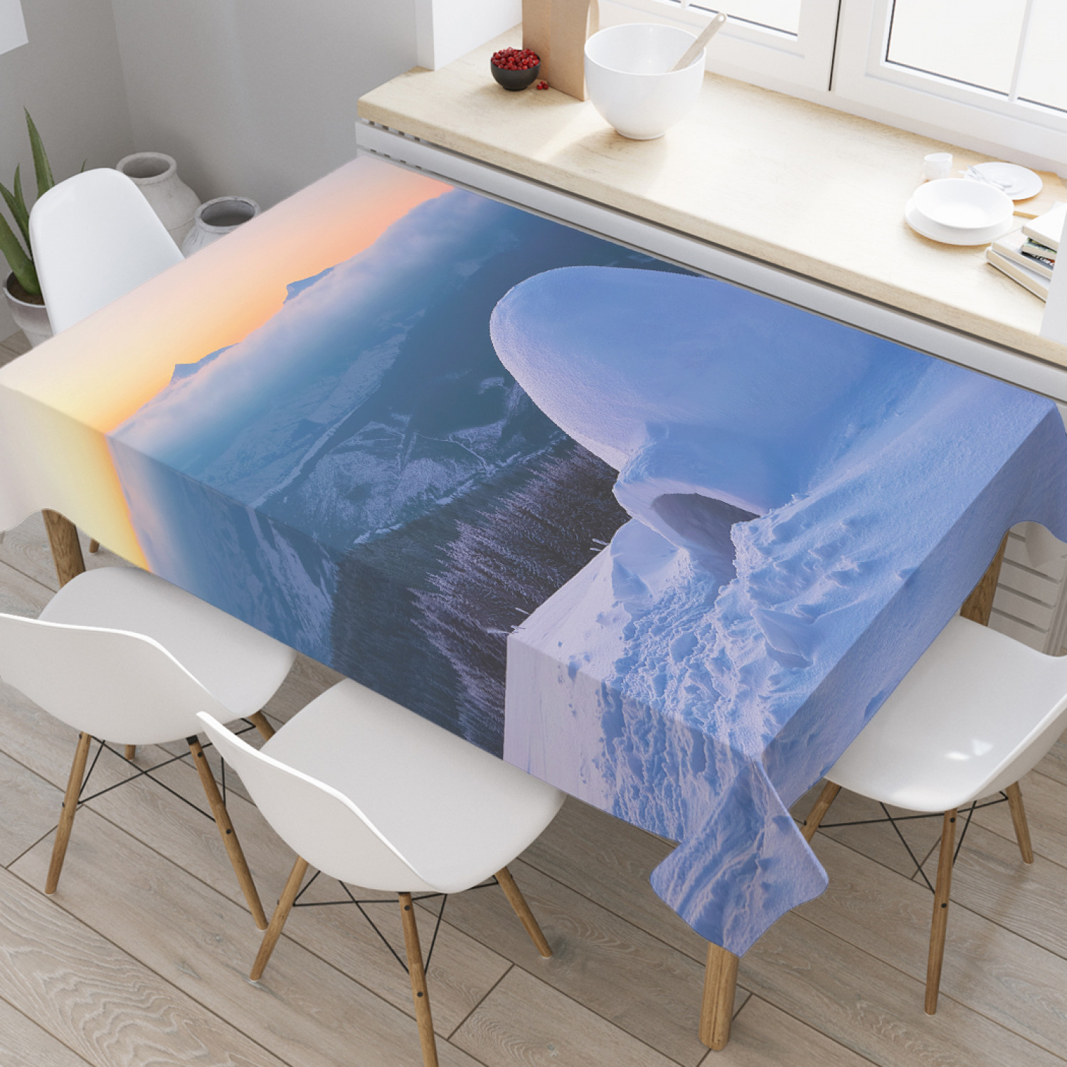 

Скатерть прямоугольная JoyArty "Снежная юрта" из оксфорда, 180x145 см, Серый, Снежная юрта