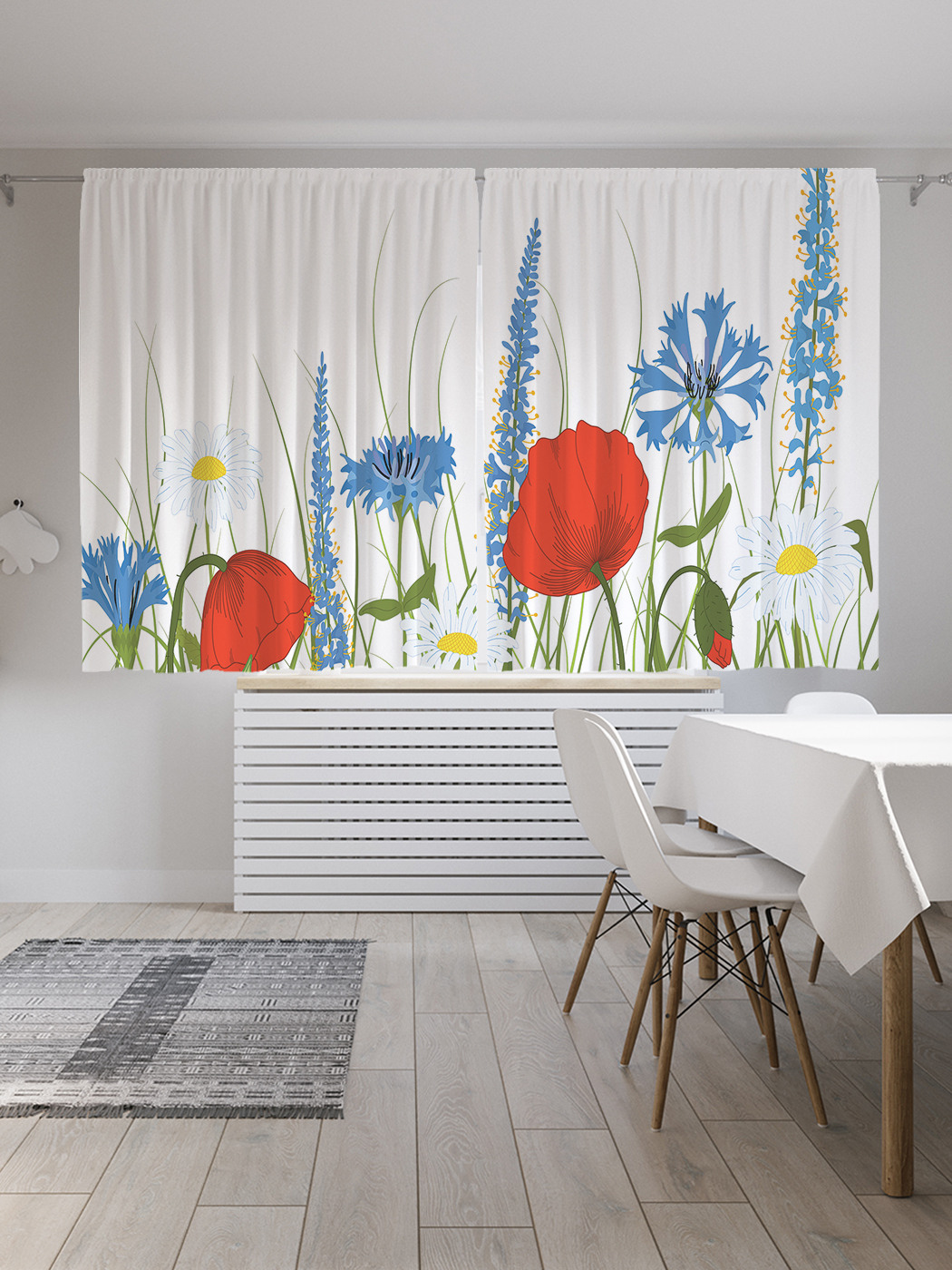 

Шторы JoyArty с фотопечатью "Маки и фиалки" из сатена, 290х180 см, Маки и фиалки