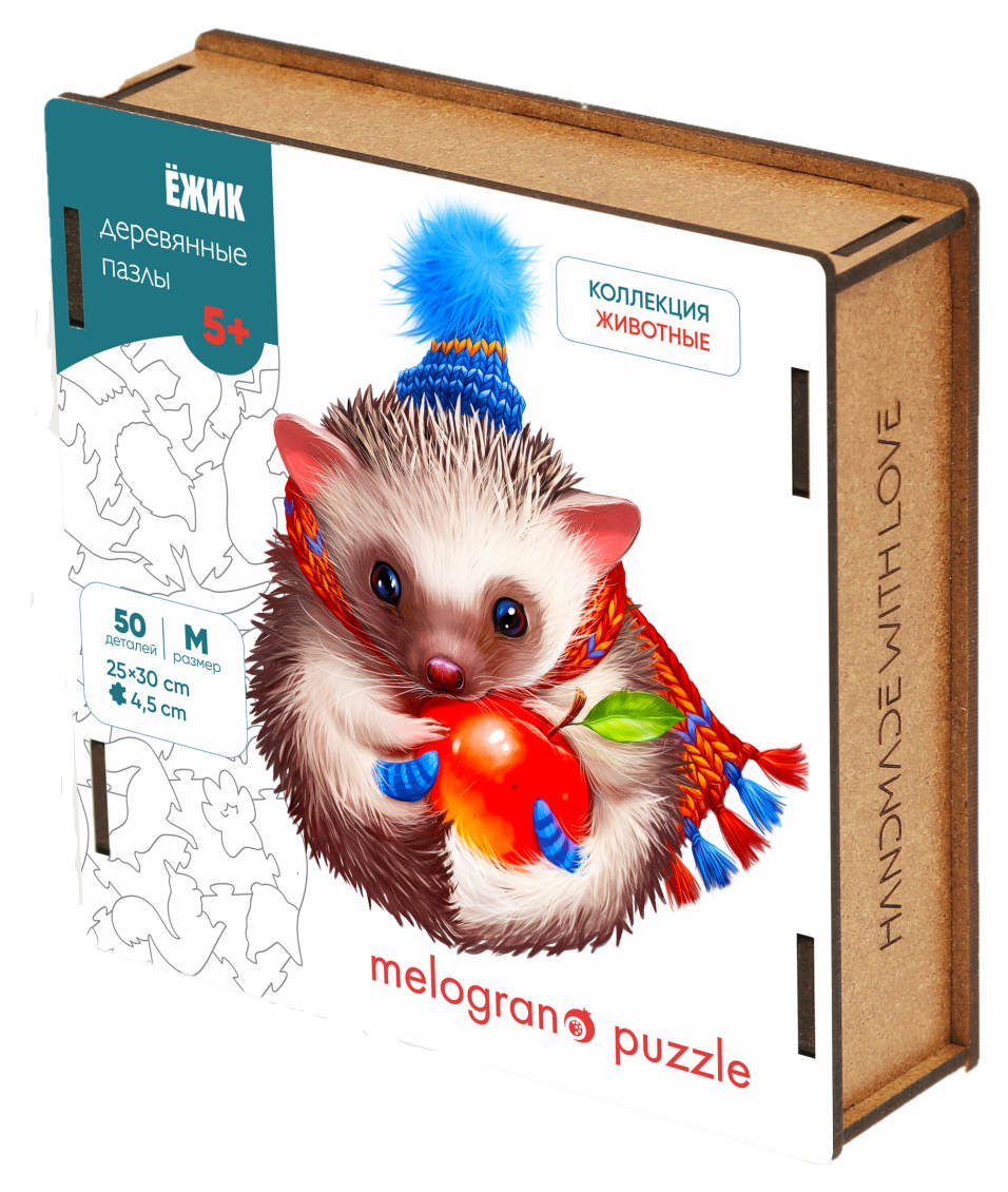 

Деревянный пазл Melograno Puzzle Ёжик с яблоком. 50 дет
