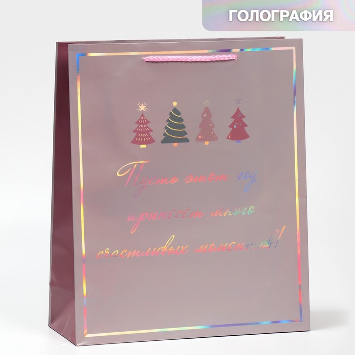 

Пакет голографический вертикальный Моменты, 26 х 32 х 9 см, Розовый