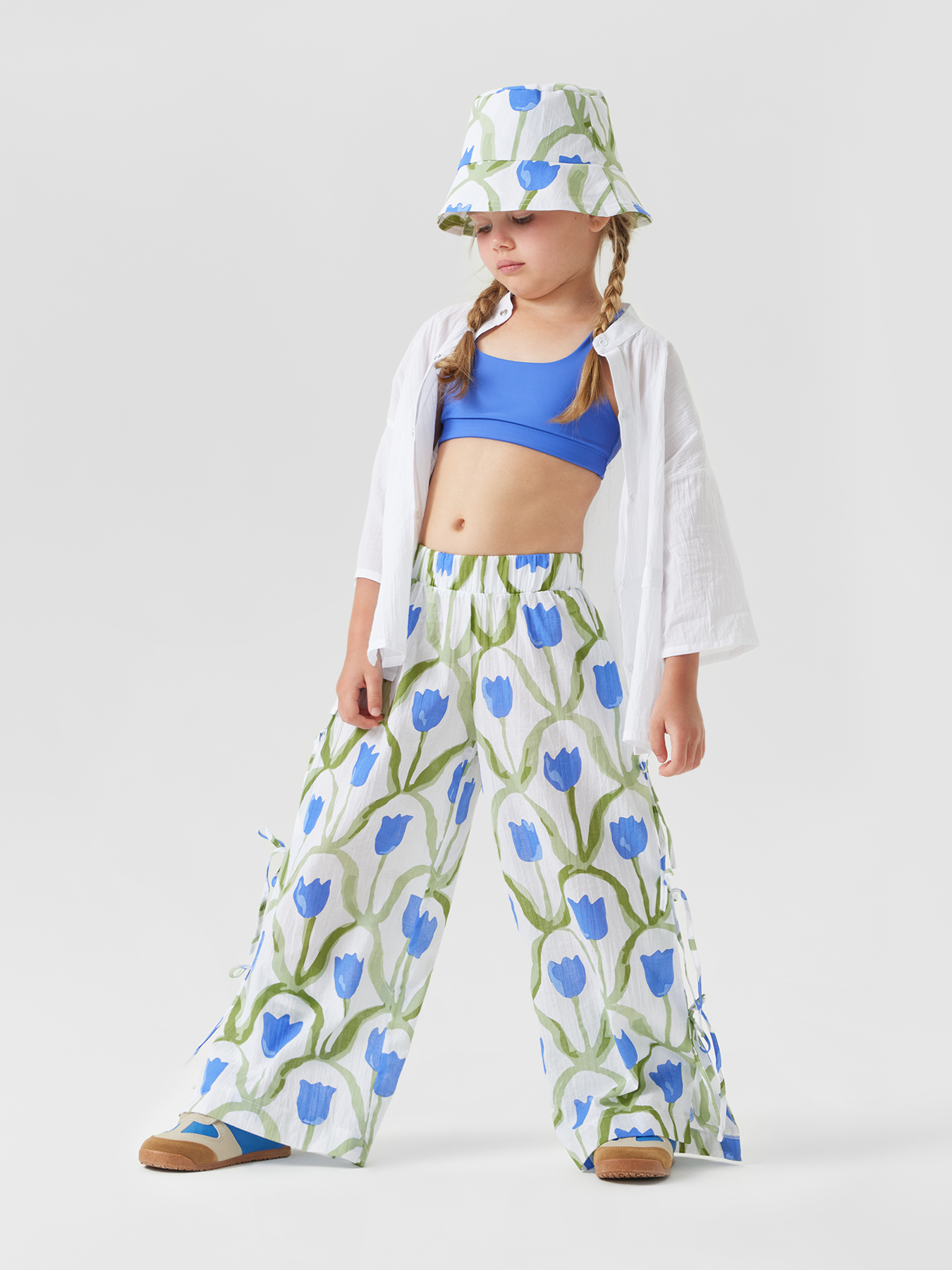 

Брюки детские Happy Baby 88191, blue-flower, 104, Белый;синий, 88191