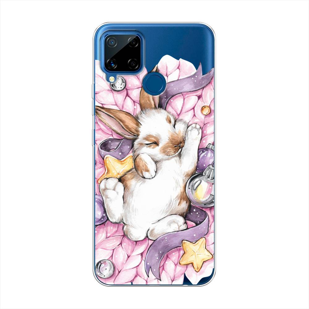 

Чехол на Oppo Realme C15 "Кролик спит", Розовый;белый, 255050-5