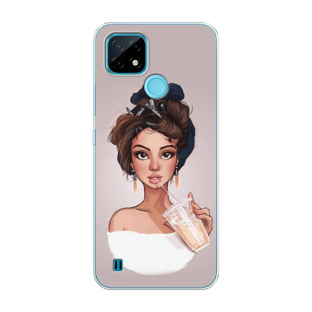 

Чехол на Oppo Realme C21 "Девушка с фраппе", Серый, 254950-6