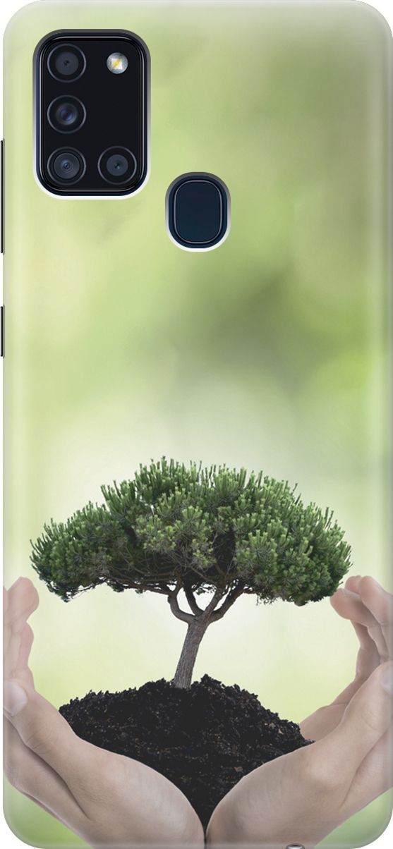 

Силиконовый чехол на Samsung Galaxy A21s "Оберегайте природу", Бежевый;зеленый, 2845