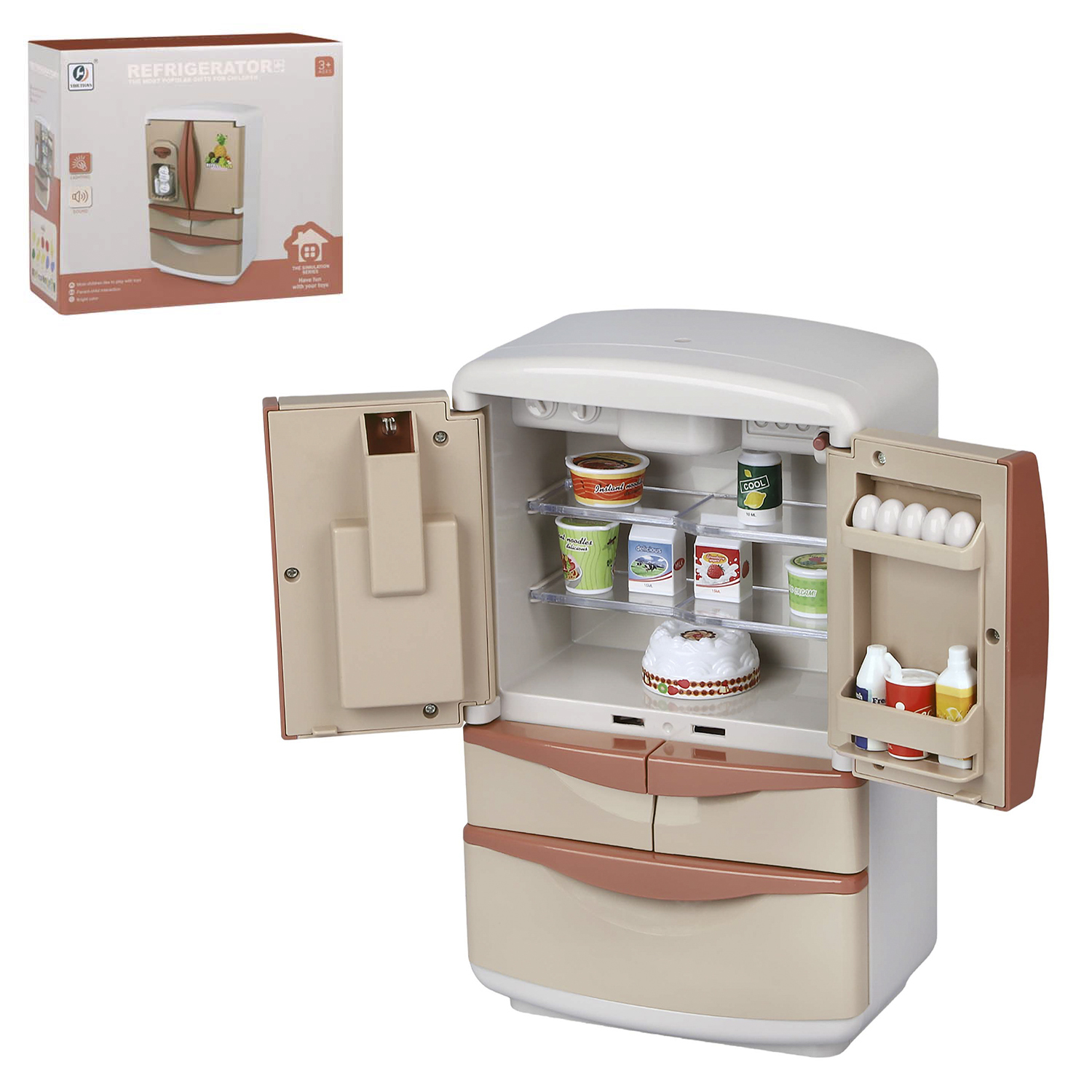 Игрушечный Холодильник, холодный пар, аксессуары, свет, звук, JB0211217