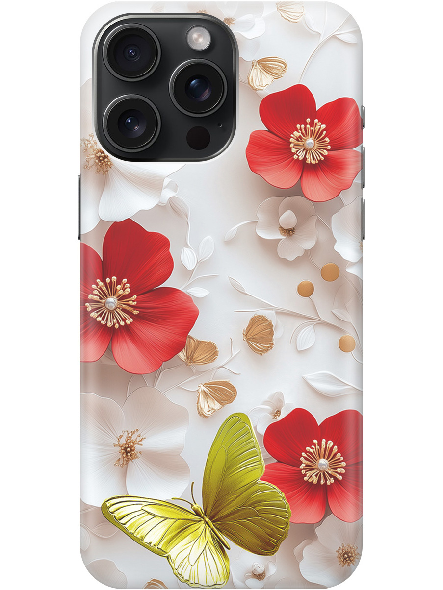 

Силиконовый чехол на Apple iPhone 15 Pro Max с принтом "Золотая бабочка" прозрачный, Прозрачный;белый;золотистый;красный, 775148123