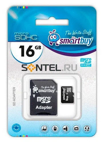 Карта памяти SmartBuy Micro SDHC 16Гб с адаптером (SB16GBSDCL10-01)