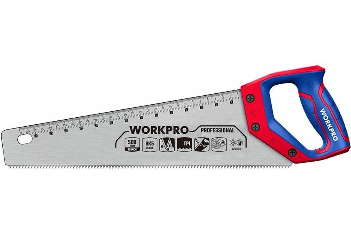 Ножовка по дереву WORKPRO 500 мм, SK5, 7TPI WP215007 ножовка для гипсокартона workpro 150 мм сталь 65mn wp215016