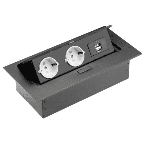 Встраиваемая розетка GTV AE-PBU02GS-20 (чёрная, на 2 розетки, 2 USB)
