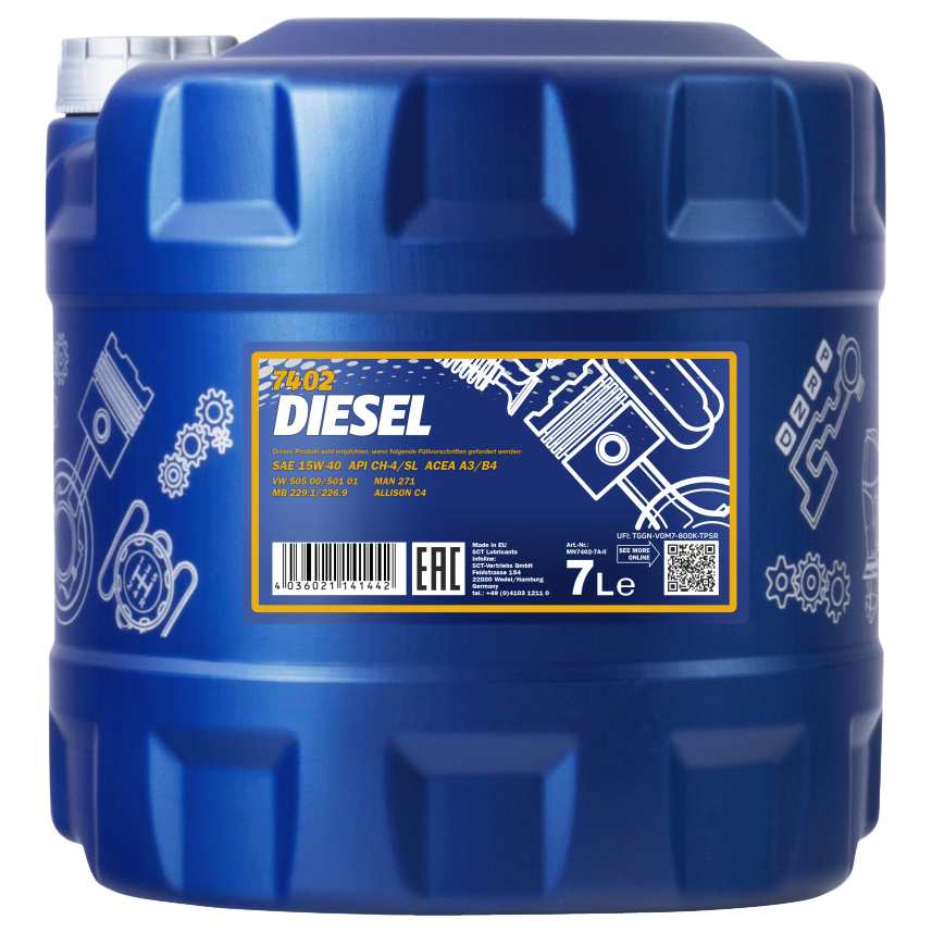 Моторное масло MANNOL минеральное Diesel 15W40 7л