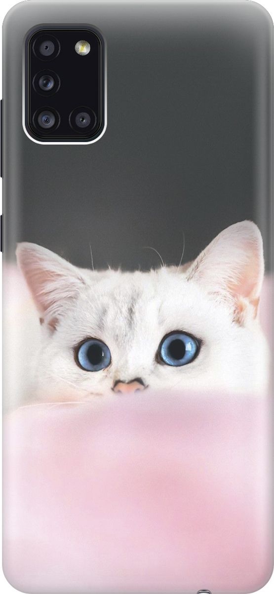 

Силиконовый чехол на Samsung Galaxy A31 "Кот на розовом пледе", Белый;розовый, 2294