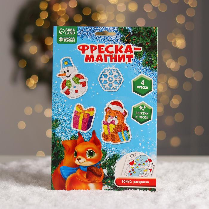 

Новогодняя фреска на магните Снеговик и мишка, набор 4 шт.