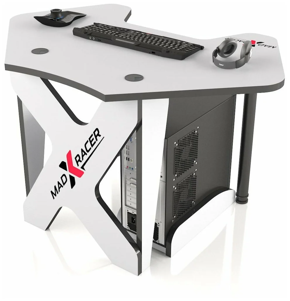Геймерский стол MaDXRacer Pilot GTC12/WB (белый\черная кромка)