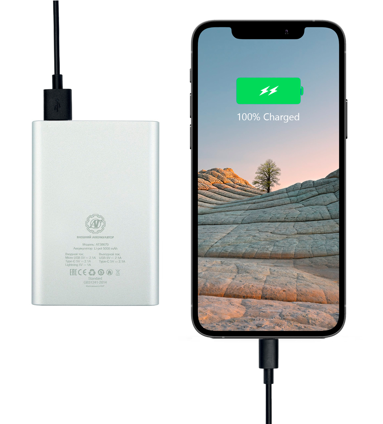 

Внешний аккумулятор AT AT38670 5000 mAh 2 USB/USB Type-C