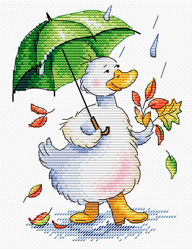 фото Набор вышивки крестом жар-птица "дождливый променад", 14х18 см