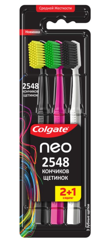 фото Зубная щетка colgate neo, средняя жёсткость, 2+1 штуки, 40 г