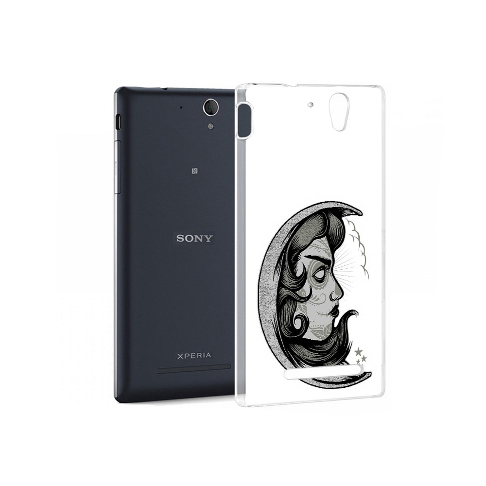

Чехол MyPads Tocco для Sony Xperia C3 черно белая луна с лицом (PT18760.251.680), Прозрачный, Tocco