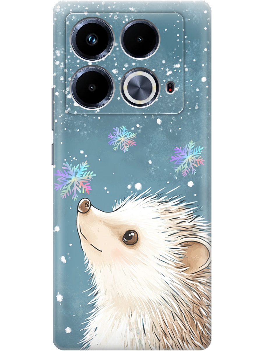 

Силиконовый чехол на Infinix Note 40 с принтом "Ежик и снежинки", Прозрачный;белый;серый;синий, 782626412