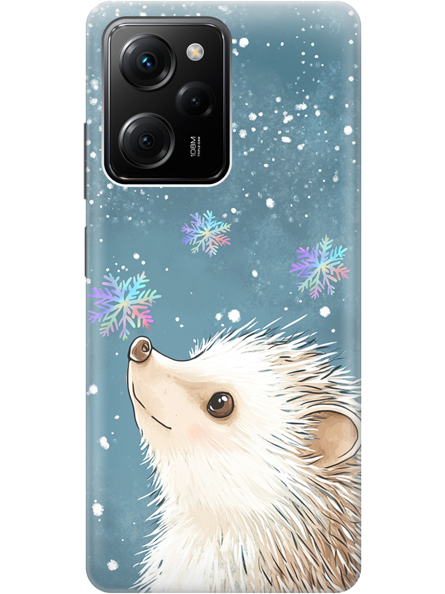 

Силиконовый чехол на Xiaomi Poco X5 Pro 5G с принтом "Ежик и снежинки", Прозрачный;белый;серый;синий, 767959712