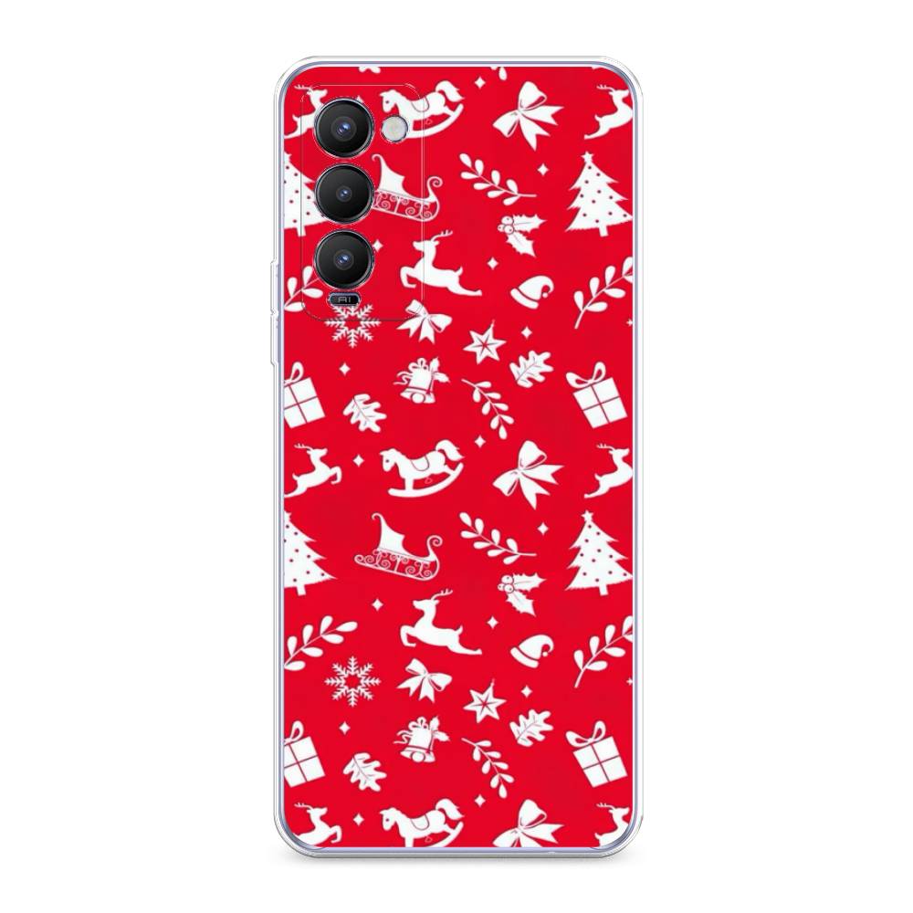 

Чехол на Tecno Camon 18 "Красный новогодний фон", Красный;белый, 300950-5