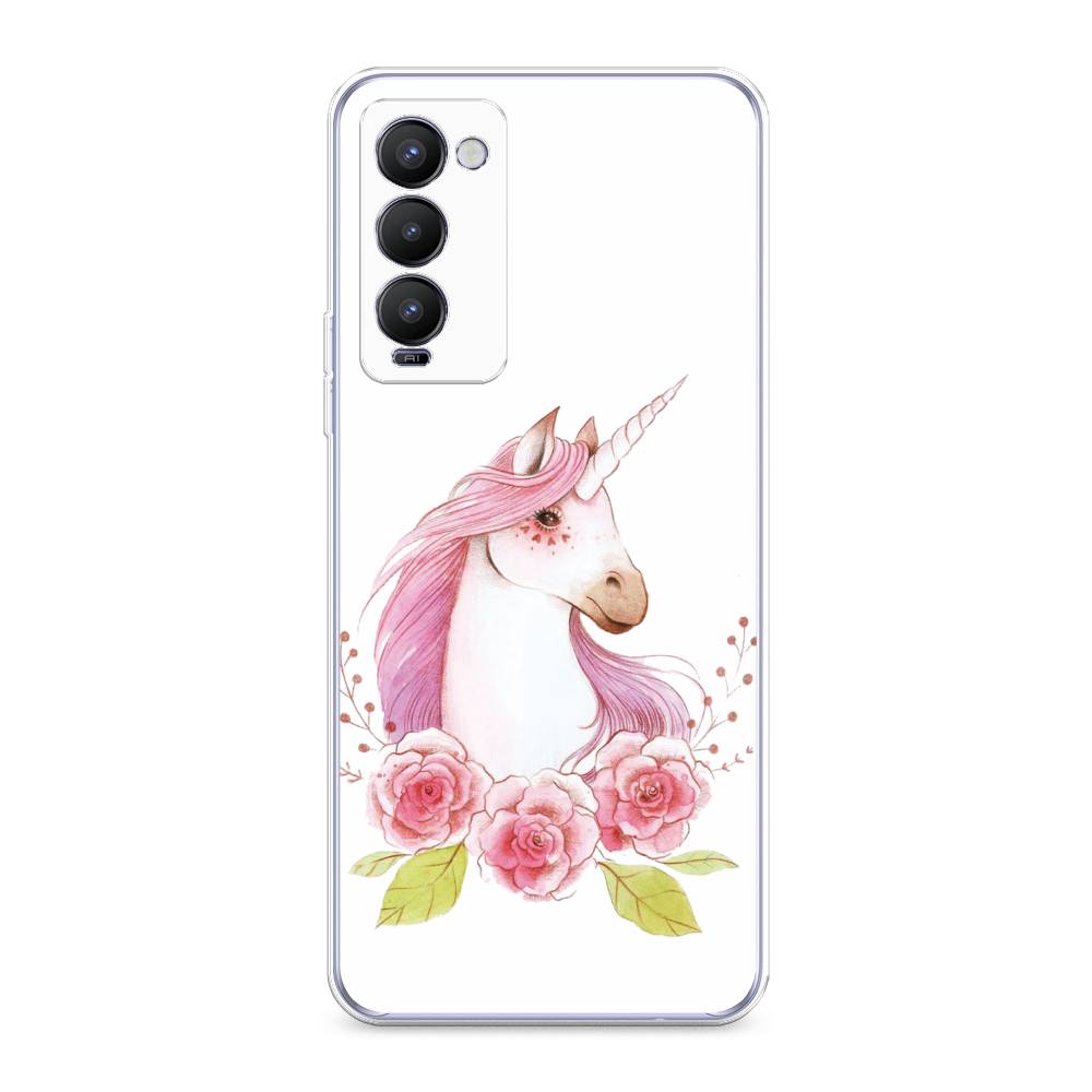 

Чехол на Tecno Camon 18 "Единорог цветы", Белый;розовый;серый, 300950-1