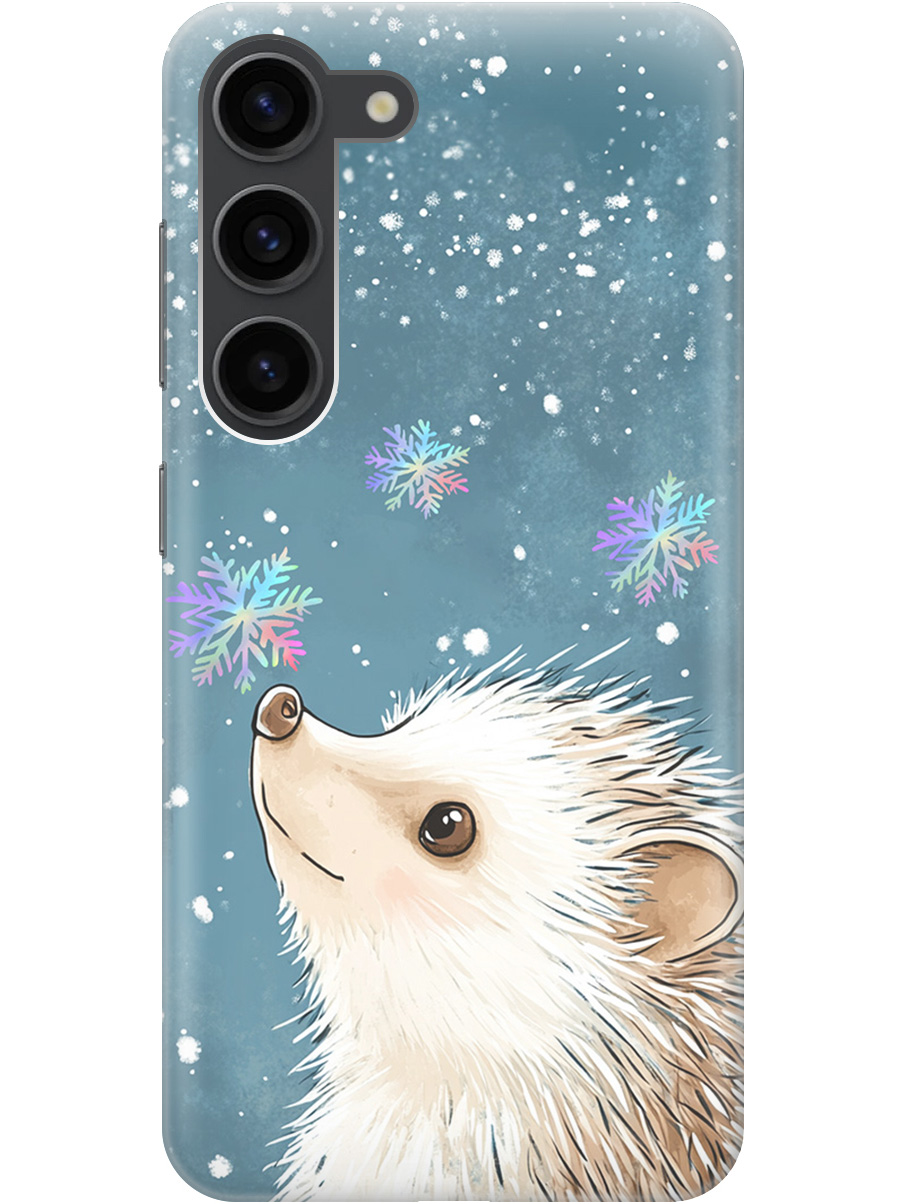 

Силиконовый чехол на Samsung Galaxy S23 с принтом "Ежик и снежинки", Прозрачный;белый;серый;синий, 767959512