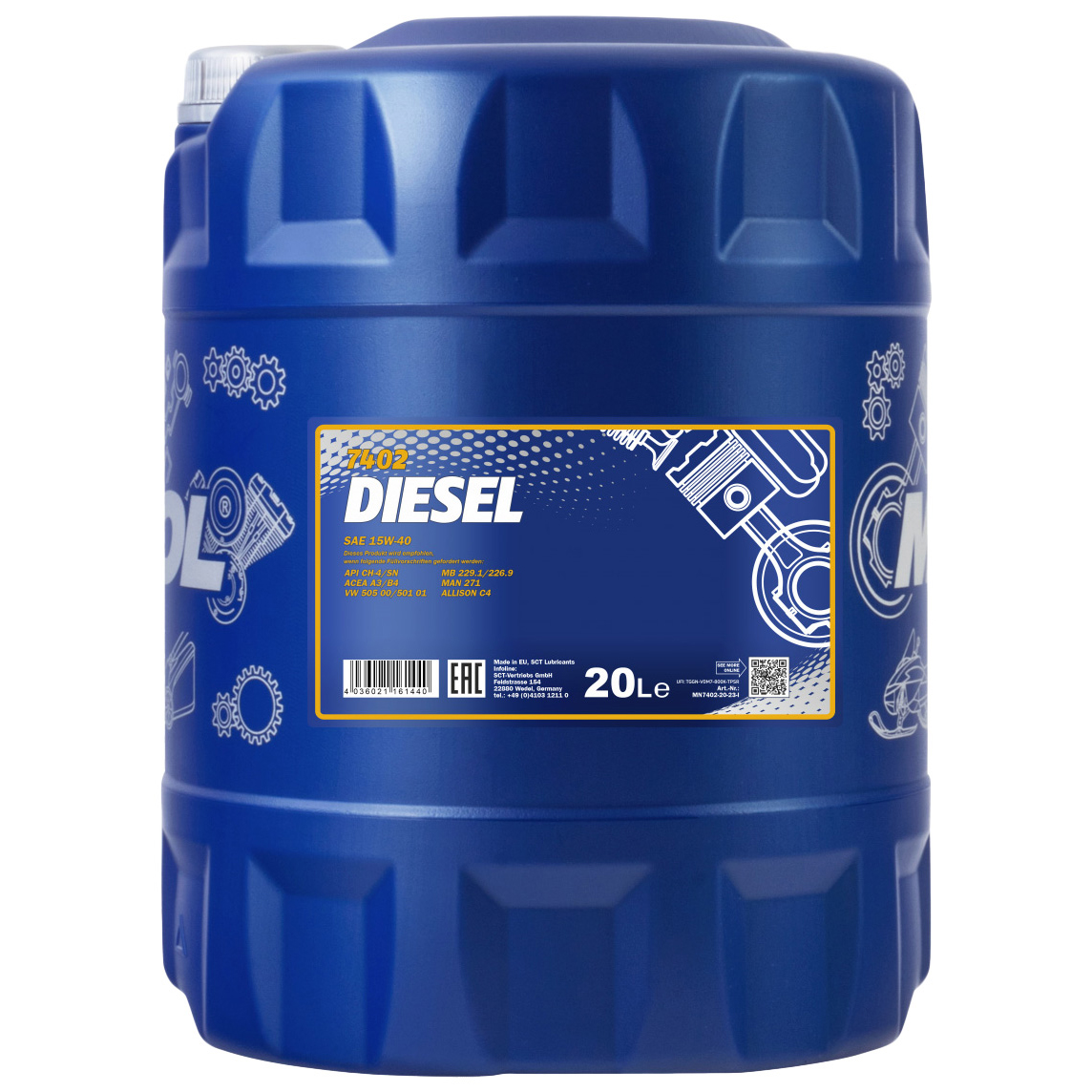 фото Mannol 7402-20 mannol diesel 15w40 20 л. минеральное моторное масло 15w-40 acea a3/b4;vw 5