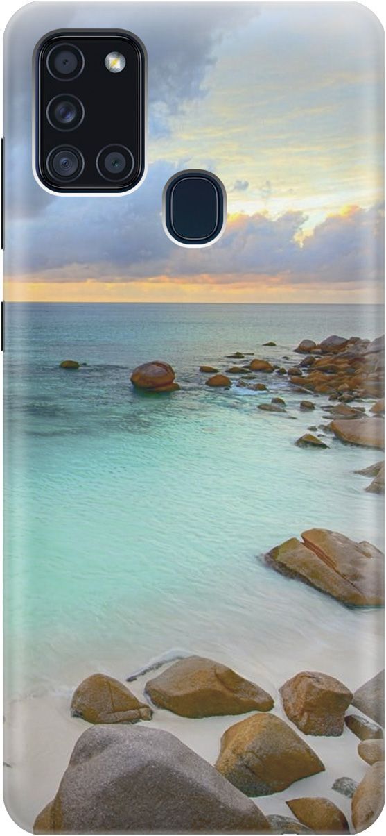 

Силиконовый чехол на Samsung Galaxy A21s "Каменистый пляж", Белый;коричневый, 2292
