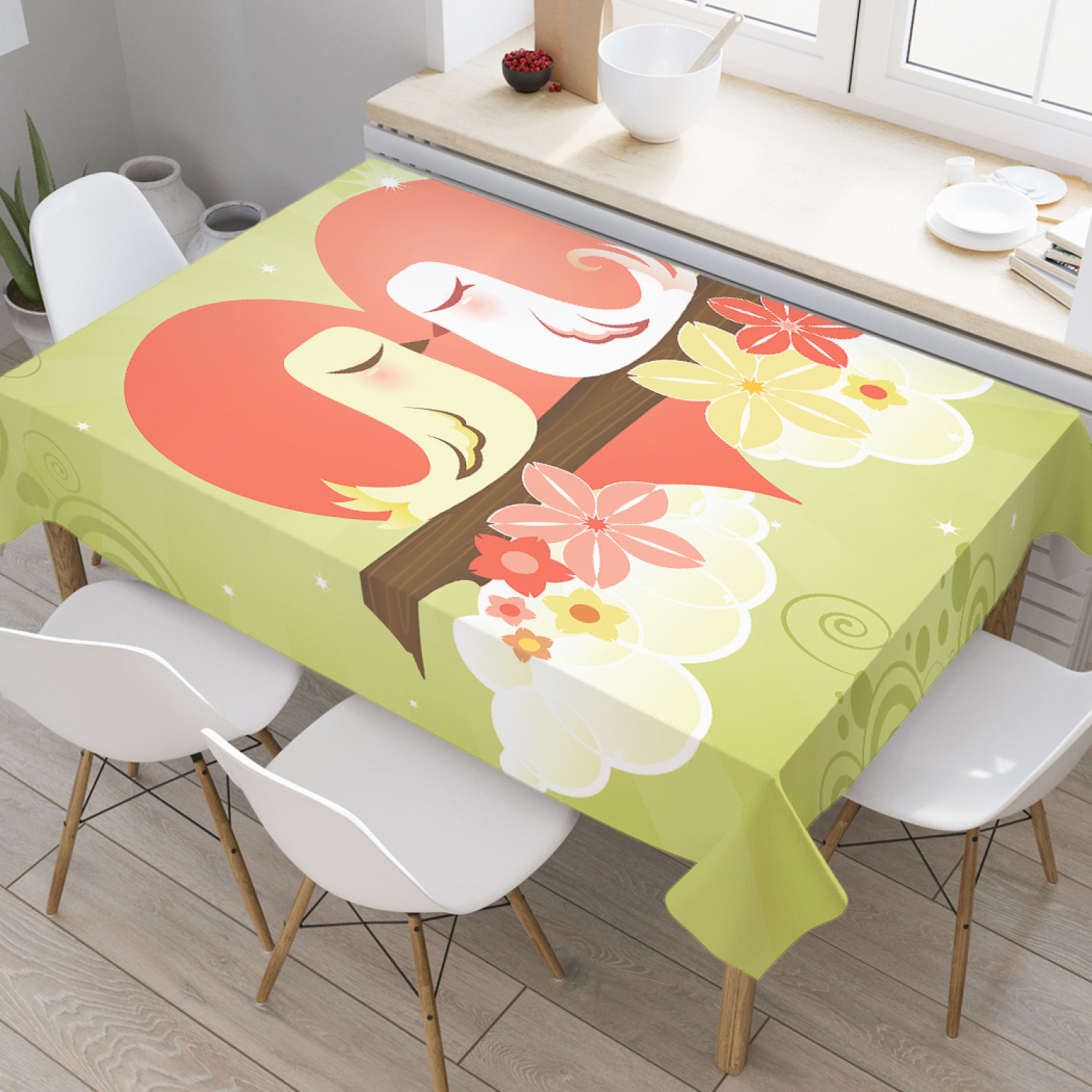 

Скатерть прямоугольная JoyArty "Влюбленные птички" из оксфорда, 180x145 см, Зеленый, Влюбленные птички