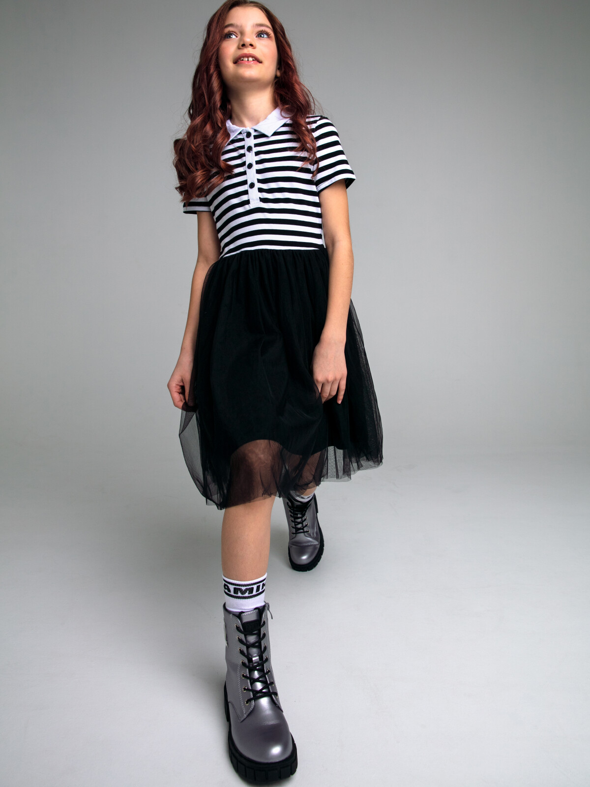 

Платье детское PlayToday 12321465, цвет черный, белый, размер 128, 12321465