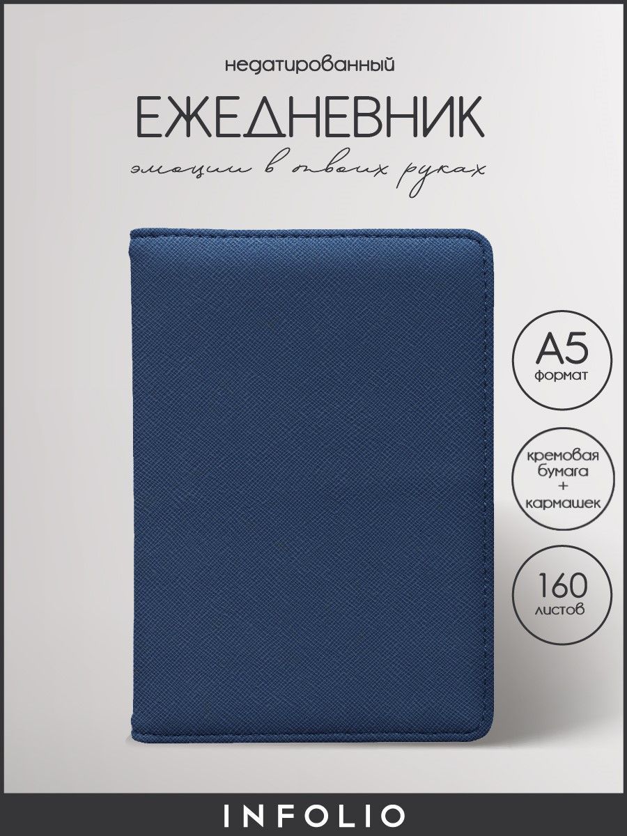 

Ежедневник недатированный INFOLIO, I1189/dark-blue, 14х20, сшивка, 160 листов в линейку