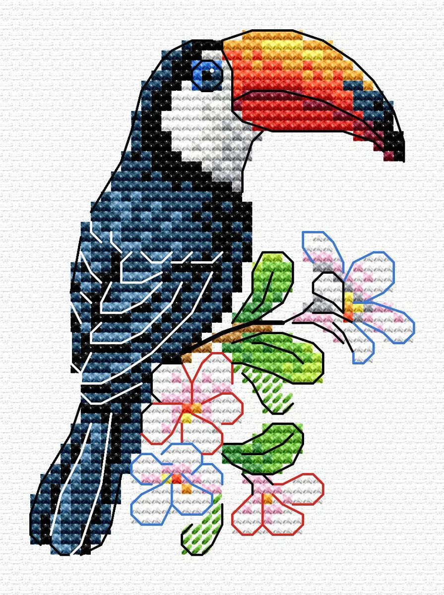 фото Набор вышивки крестом жар-птица "на одежде, тропический житель", 10х8 см