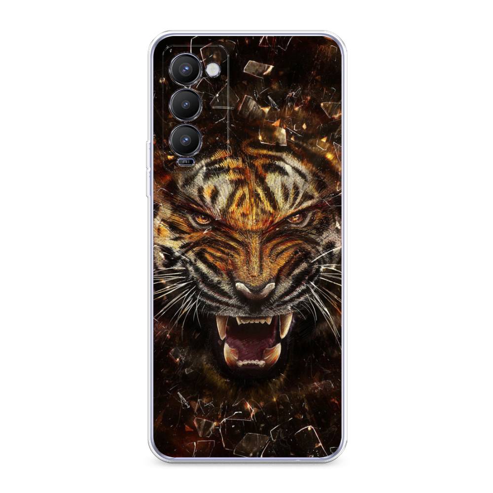 

Чехол на Tecno Camon 18 "Тигр осколки", Оранжевый;серый;черный, 300950-1