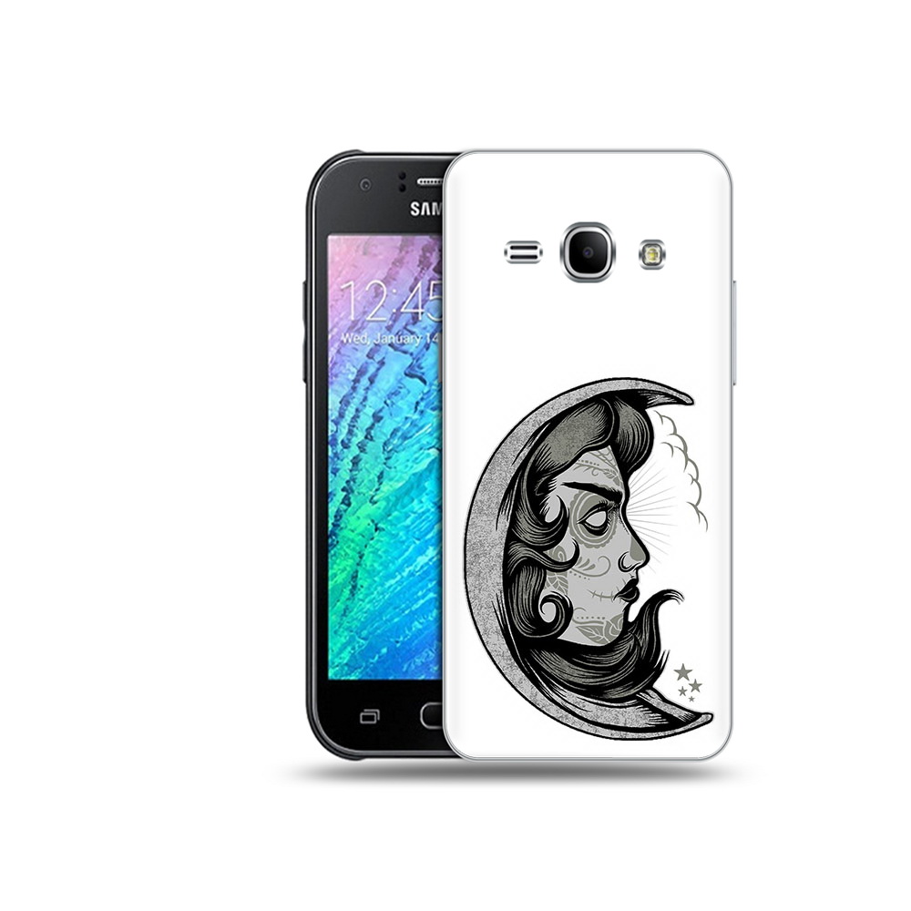 

Чехол MyPads Tocco для Samsung Galaxy J1 черно белая луна с лицом (PT26162.569.680), Прозрачный, Tocco