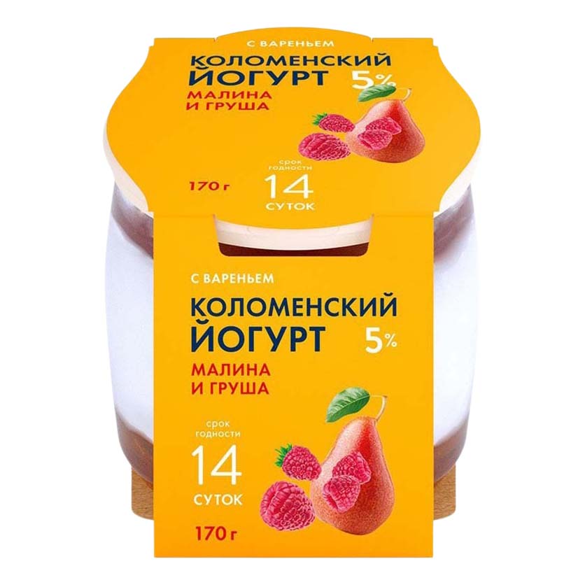 

Йогурт Коломенский малина-груша 5% БЗМЖ 170 г