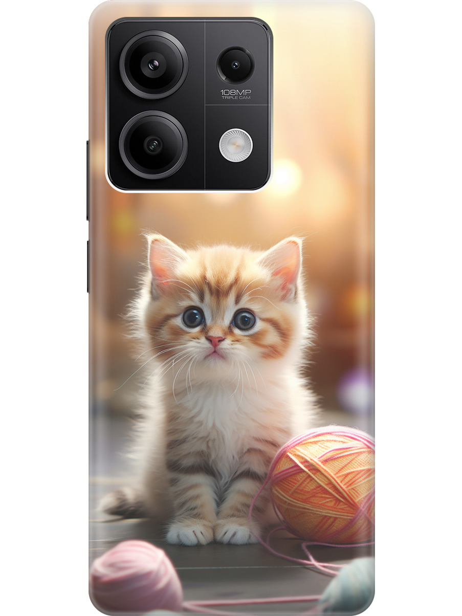 

Силиконовый чехол на Xiaomi Redmi Note 13 5g с рисунком "Котик и нитки", Белый;желтый;розовый, 20012076