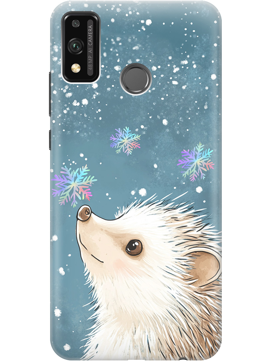 

Силиконовый чехол на Honor 9X Lite с принтом "Ежик и снежинки", Прозрачный;белый;серый;синий, 723565412