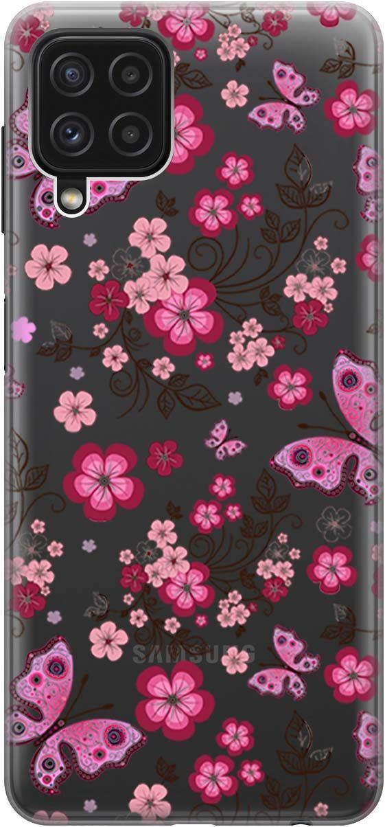 

Чехол на Samsung Galaxy A22 "Butterflies and Flowers" прозрачный, Прозрачный;розовый, 2152
