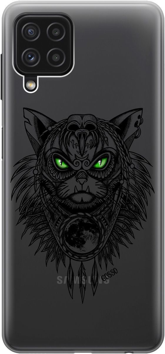 

Чехол на Samsung Galaxy A22 "Shaman Cat" прозрачный, Прозрачный;черный, 2152
