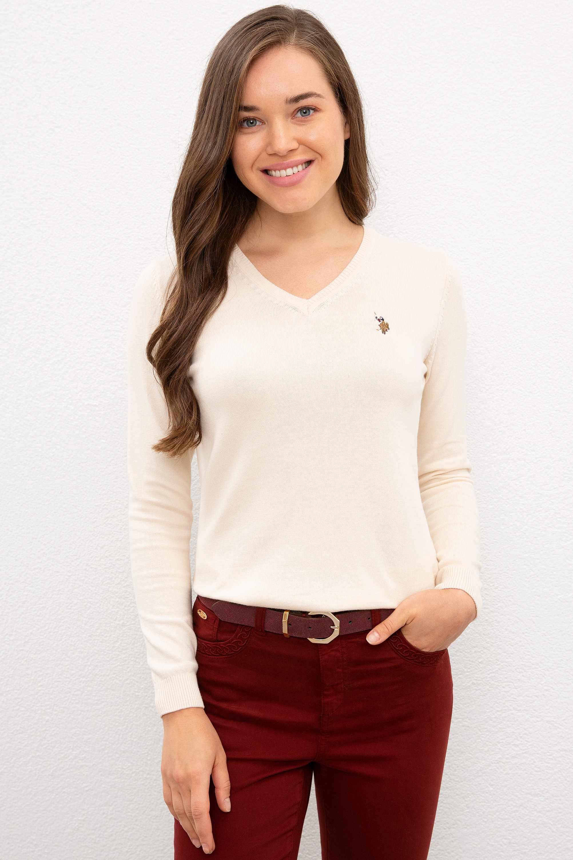 

Пуловер женский U.S. POLO Assn. бежевый, G082SZ0TK0TD02-BSK20